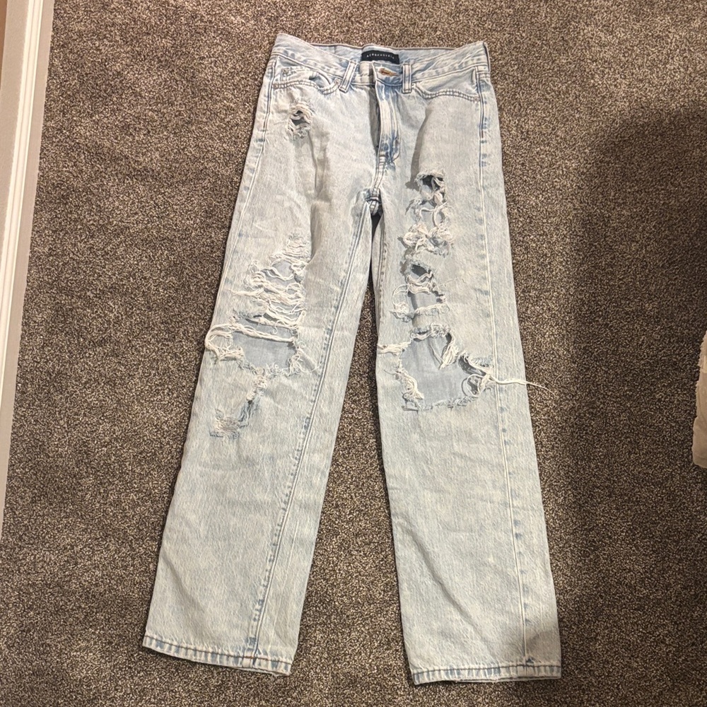 Aeropostale Light Blue Distressed Straight Leg Jeans